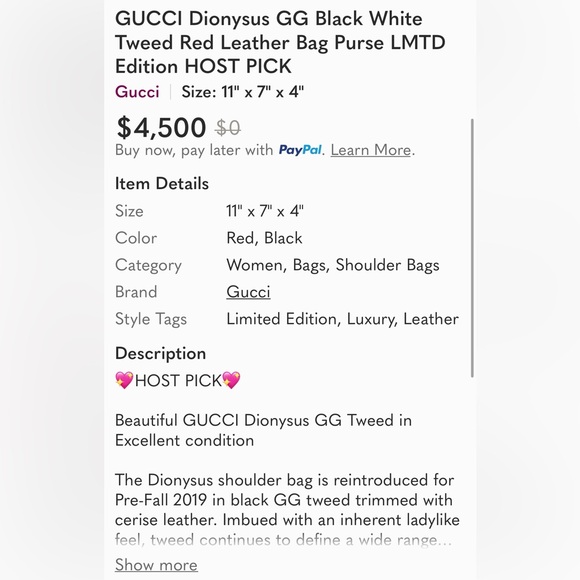 GUCCI Dionysus GG Black White Tweed Red Leather Bag Purse LMTD Edition HOST PICK - Picture 3 of 17